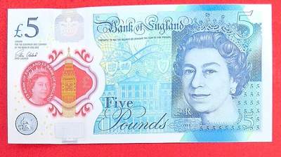 英国2015年5镑 塑料钞 倒置号 无47 实物图 UNC - 英国2015年5镑 塑料钞 倒置号 无47 实物图 UNC