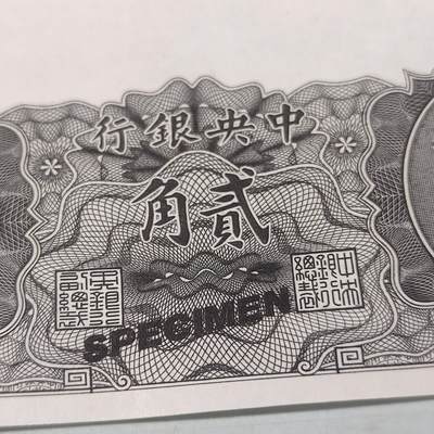 PCAI钱币22-75钱币证章票证小专场 中央银行金元券贰角 样票