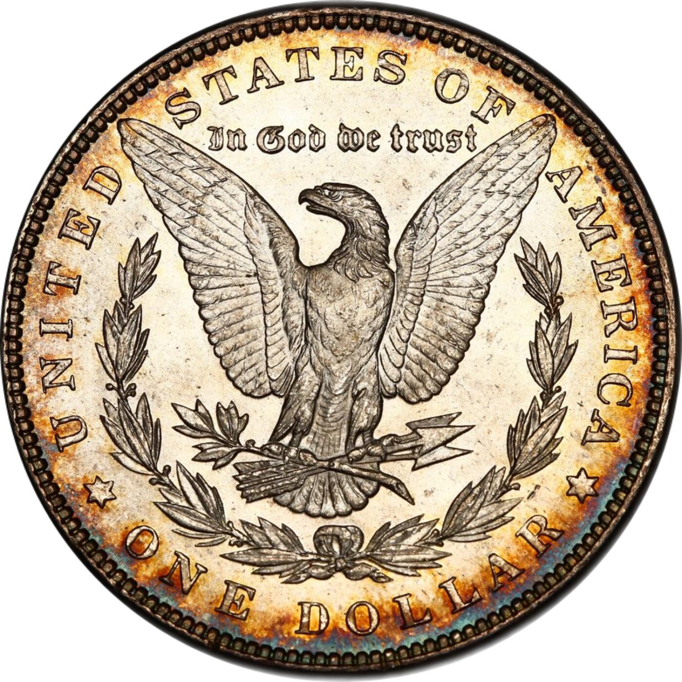 PCGS评级MS62美国摩根银元1883年稀少蓝环彩双彩非常棒的状态 严重胡评 看不懂为啥62 重评必加分