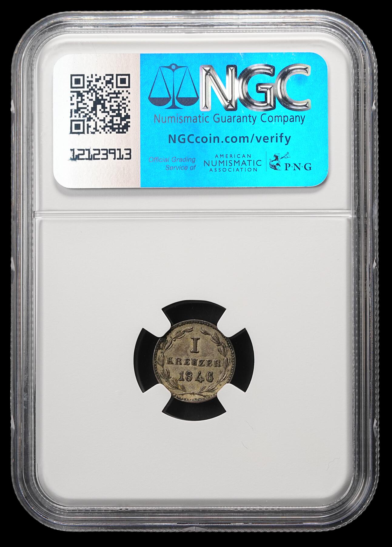 修遠堂世界钱币第四十八期 全场包邮 NGC AUD 1846年霍亨索伦-锡格马林根1克鲁泽银币