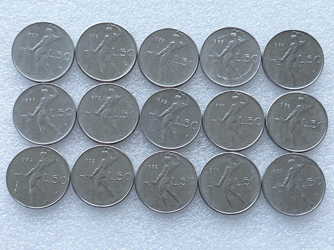 第一海外回流一元起拍收藏 散集专场. 第143期 意大利50里拉不锈钢硬币 15枚