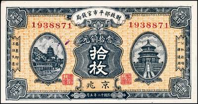 宜和2024年秋季拍卖会-纸币专场 民国时期财政部钞券一组7枚，详分：财政部平市官钱局1915年直隶地名壹佰枚；1923年北京地名贰角、张家口地名伍角；京兆地名拾枚、四拾枚；财政部定期有利国库券1919年通用银元中圆；财政部特别流通券1923年北京地名壹圆；八五品至九八品