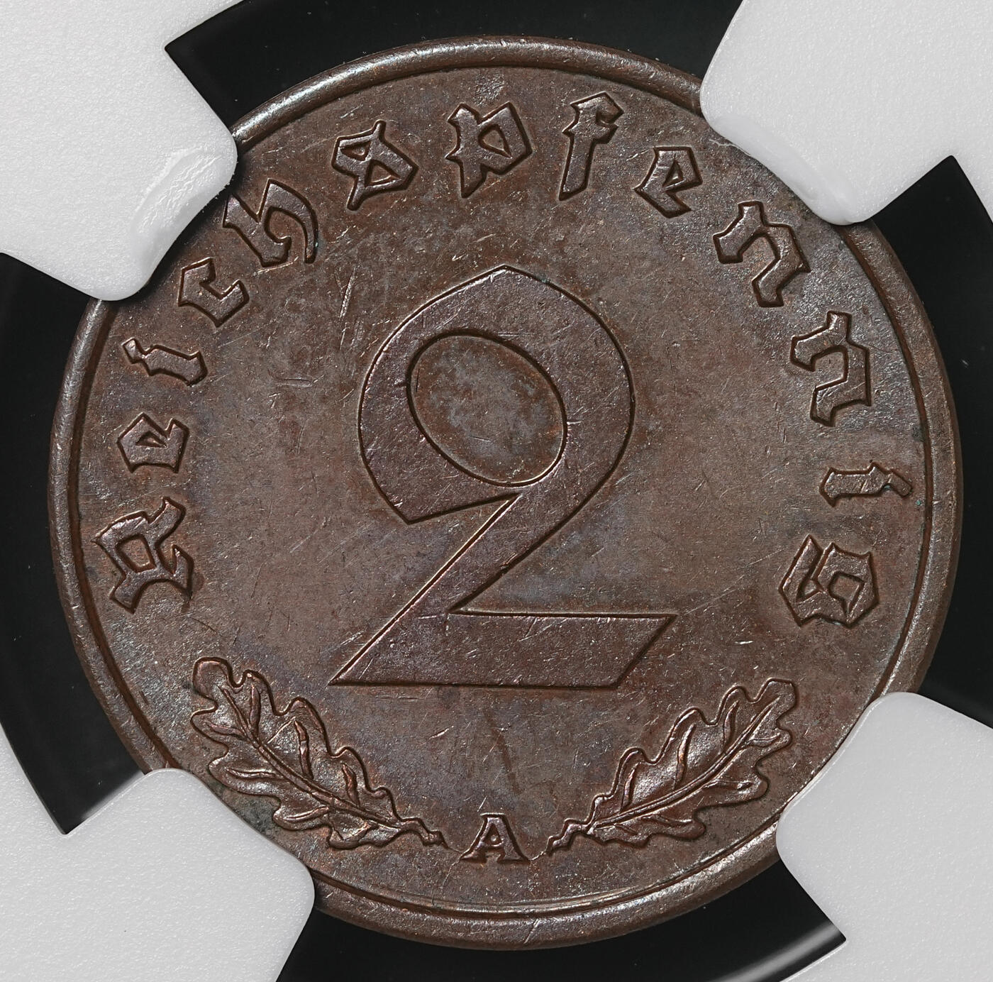 修遠堂世界钱币第四十八期 全场包邮 NGC MS62BN 1939年德三2芬尼铜币 A厂铭