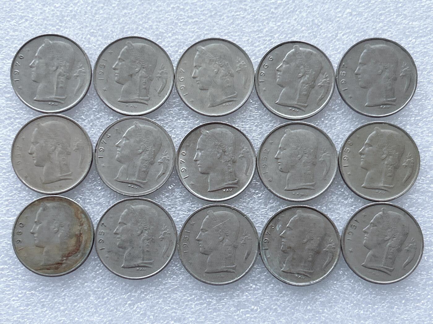 第一海外回流一元起拍收藏 散集专场. 第143期 比利时1法郎 15枚