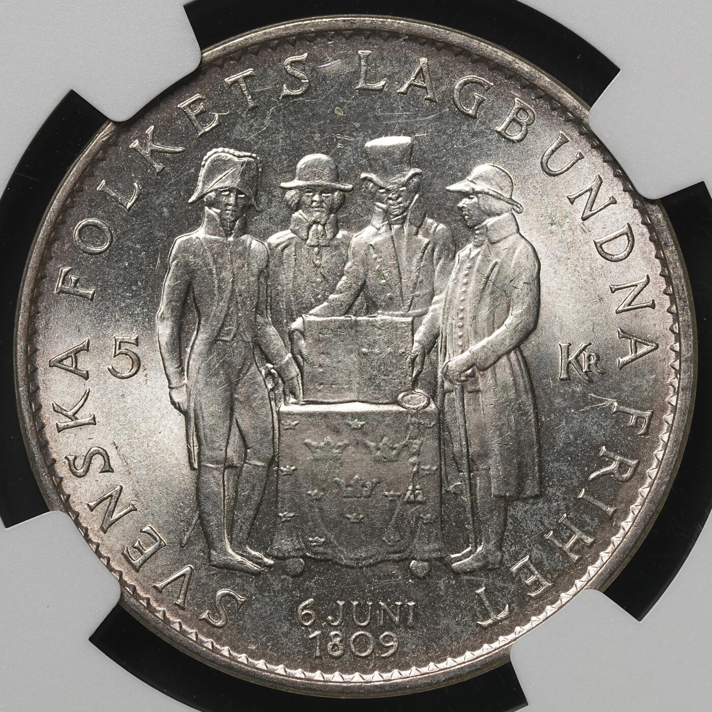 修遠堂世界钱币第四十八期 全场包邮 NGC MS65 1959年瑞典宪法150周年纪念5克朗银币