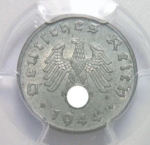 PCGS MS65 德国第三帝国1944年E版1芬尼 难得开卷原光