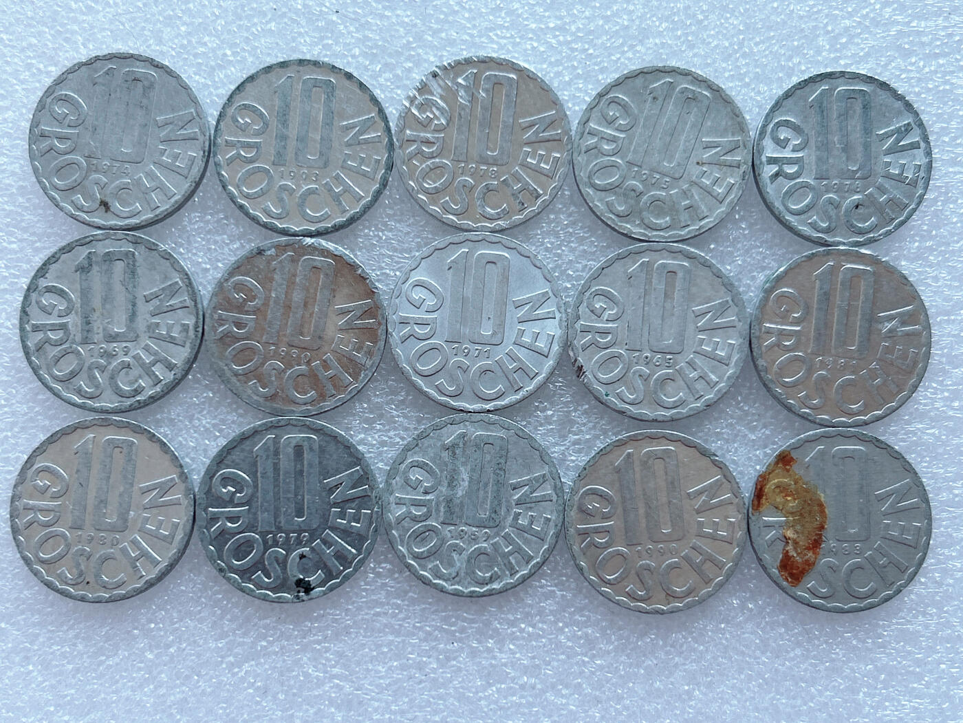 第一海外回流一元起拍收藏 散集专场. 第143期 奥地利10格罗申铝币 15枚