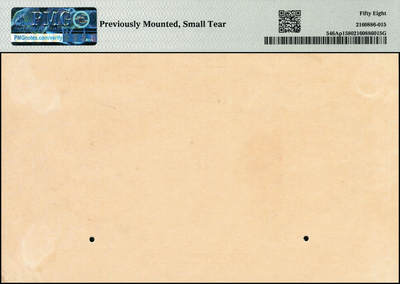 宜和2024年秋季拍卖会-纸币专场 民国十四年（1925年）四明银行德国版壹圆单面样本券，正背共2枚，总行行屋图，上海地名，正面PMG 58/Previously Mounted，Small Tear；背面PMG 63/Previously Mounted ，均为唯一冠军分