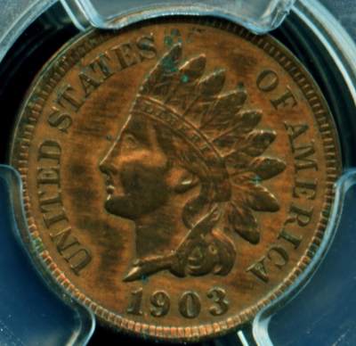 PCGS评级AU55美国1903年一美分铜币原味老包浆 - PCGS评级AU55美国1903年一美分铜币原味老包浆