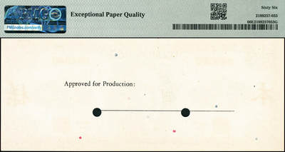 宜和2024年秋季拍卖会-纸币专场 民国三十八年（1949年）中央银行金圆券保安版伍仟圆单面样本券，正背共2枚，未正式发行，右上角带有印制时间“3-30-49”，刘驷业·高岳生签名，正面 PMG 66 EPQ，背面 PMG 64