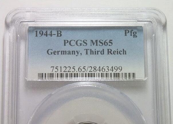 PCGS MS65 德国第三帝国1944年B版1芬尼 难得开卷原光