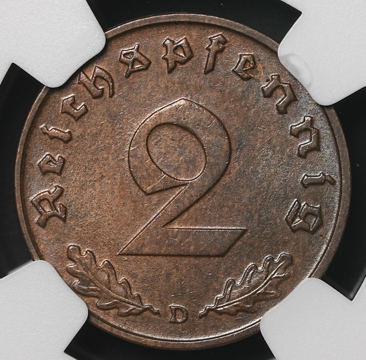 修遠堂世界钱币第四十八期 全场包邮 NGC MS61BN 1939年德三2芬尼铜币 D厂铭