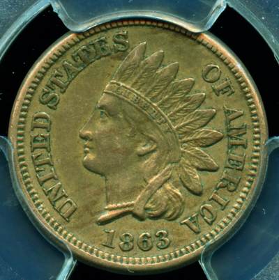 PCGS评级AU55美国1863年1美分铜镍币深打好品清晰的羽毛原汁原味老包浆 - PCGS评级AU55美国1863年1美分铜镍币深打好品清晰的羽毛原汁原味老包浆