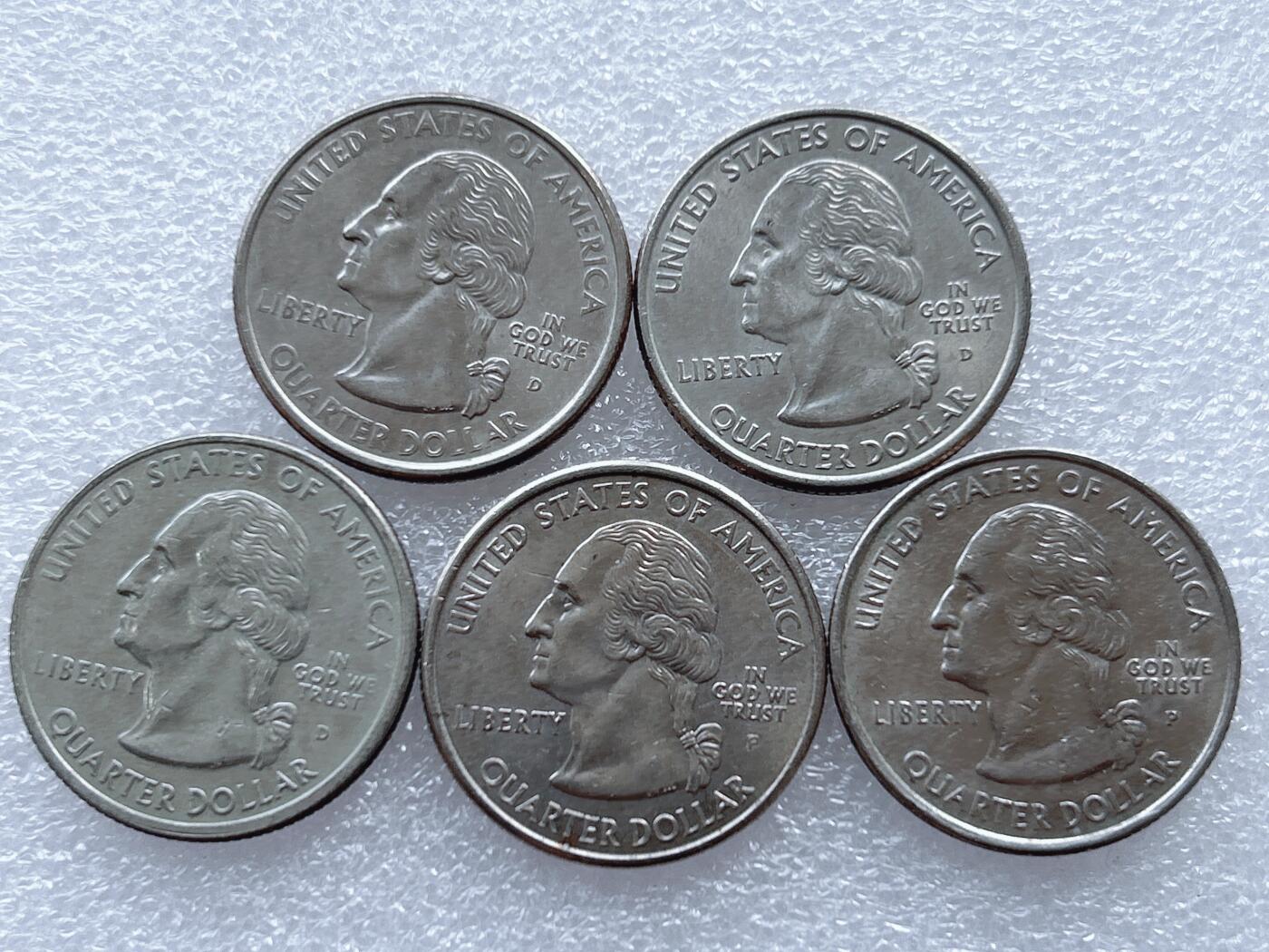 第一海外回流一元起拍收藏 散集专场. 第143期 美国州币系列25分纪念币 5枚