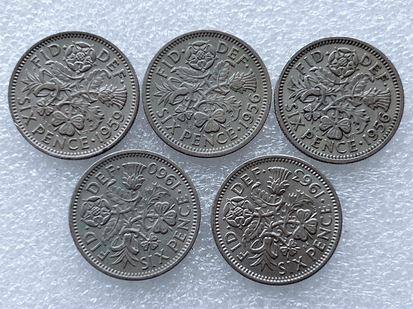 第一海外回流一元起拍收藏 散集专场. 第143期 英国6便士硬币 5枚