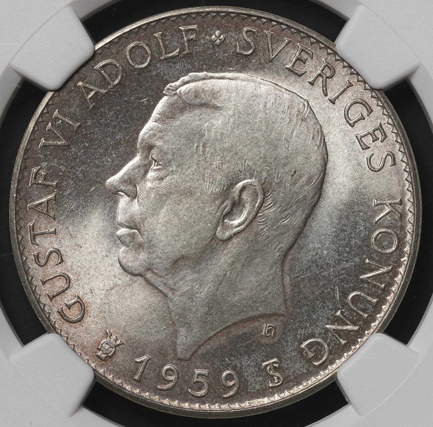 修遠堂世界钱币第四十八期 全场包邮 NGC MS65 1959年瑞典宪法150周年纪念5克朗银币