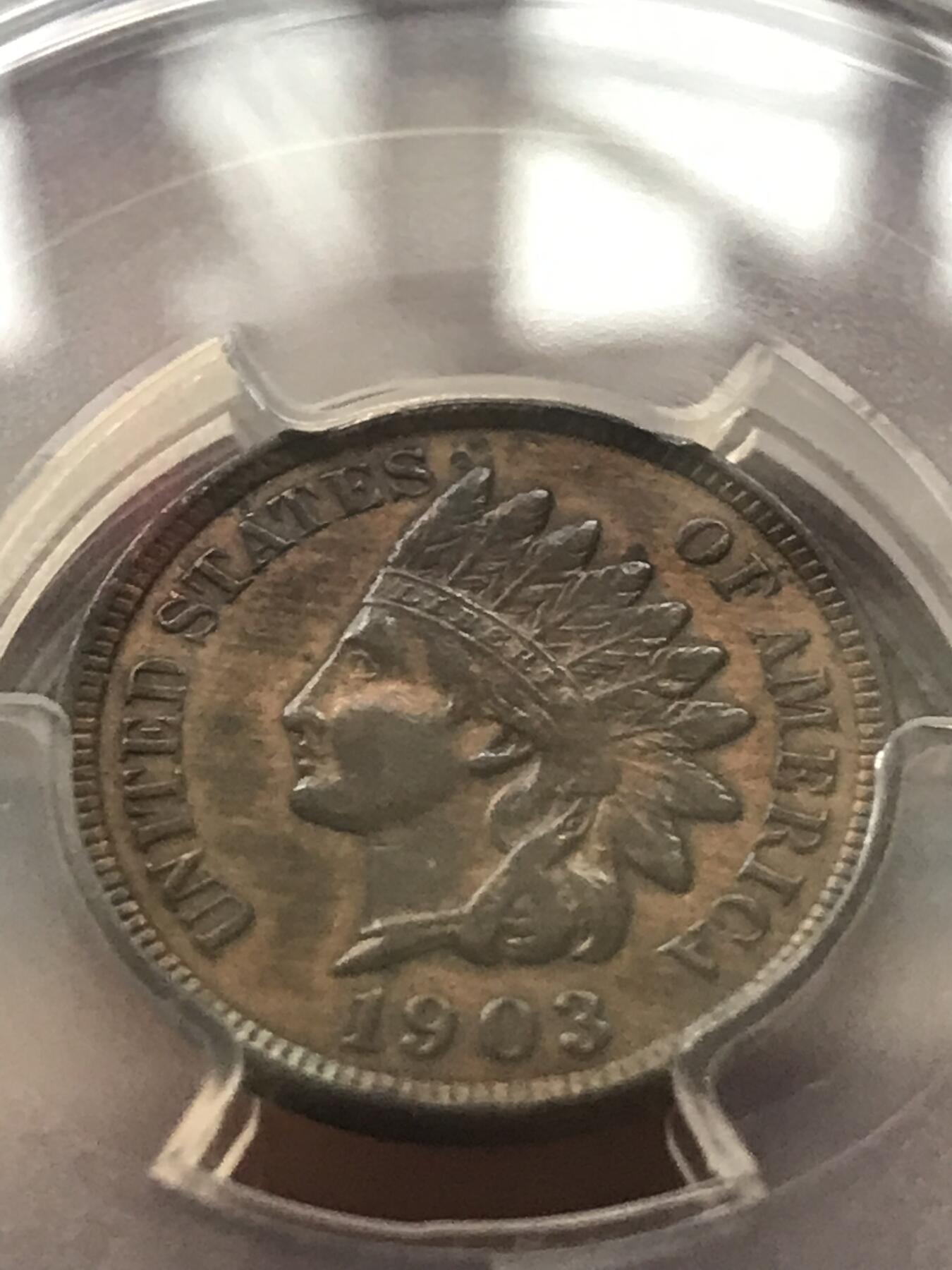 PCGS评级AU55美国1903年一美分铜币原味老包浆