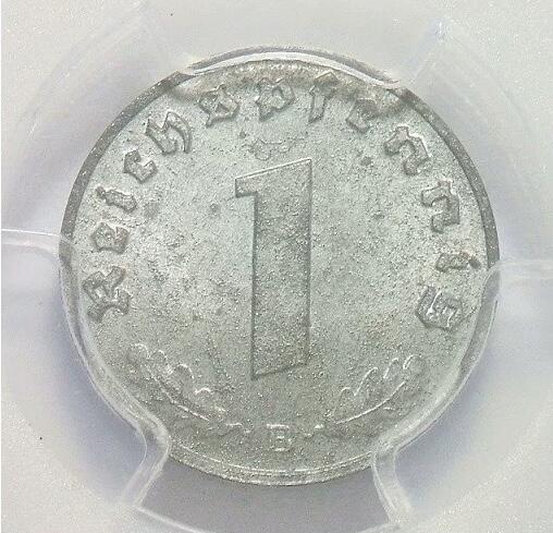 PCGS MS65 德国第三帝国1944年B版1芬尼 难得开卷原光