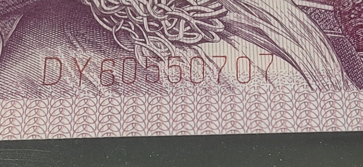 各种钱币拍场，可寄存满二百包邮 🔥🔥重影🔥🔥人四号码🔥钱坤评级 —8005—漫天飞雪、套印移位（背）、漏印、重影、裁切移位！DY60550707，右侧花盘中伍字还有瑕疵漏印！重影币是瑕疵币中的天花板级别。走过路过不要错过