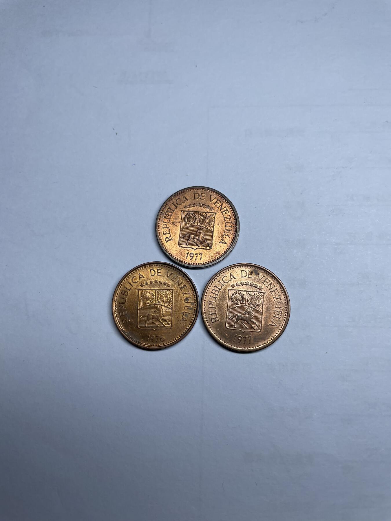 每日一拍，2024年集古藏今外币拍卖第十八期-第4场—（总第174拍），可以寄存60天，满160元包邮。 委内瑞拉5分三枚
