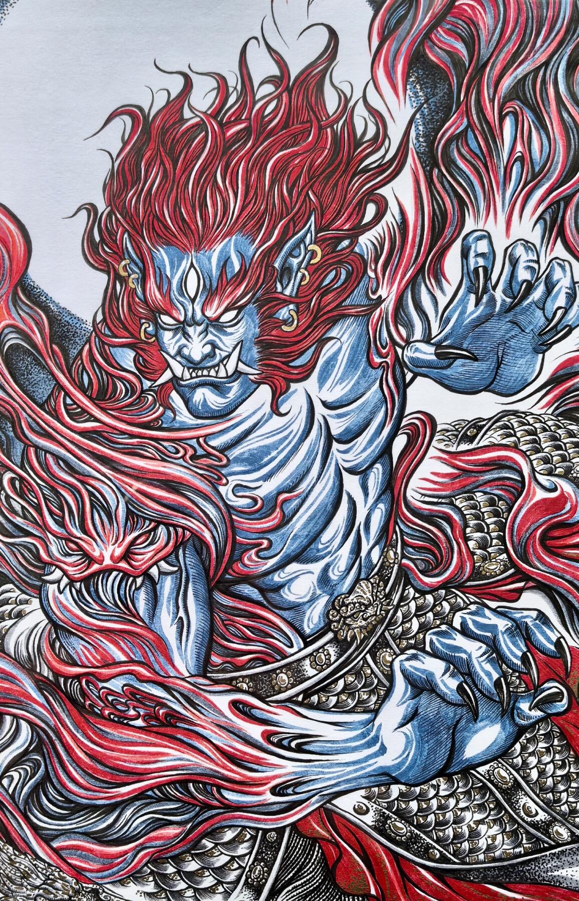 白泽拍卖卡牌手绘专场第9期（檐飞数片雪，瓶插一枝梅） 2024 张建东手绘画 法天象地二郎神