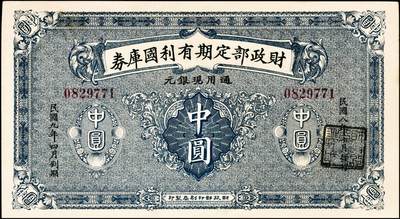 宜和2024年秋季拍卖会-纸币专场 民国时期财政部钞券一组7枚，详分：财政部平市官钱局1915年直隶地名壹佰枚；1923年北京地名贰角、张家口地名伍角；京兆地名拾枚、四拾枚；财政部定期有利国库券1919年通用银元中圆；财政部特别流通券1923年北京地名壹圆；八五品至九八品