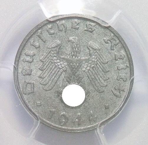 PCGS MS65 德国第三帝国1944年B版1芬尼 难得开卷原光