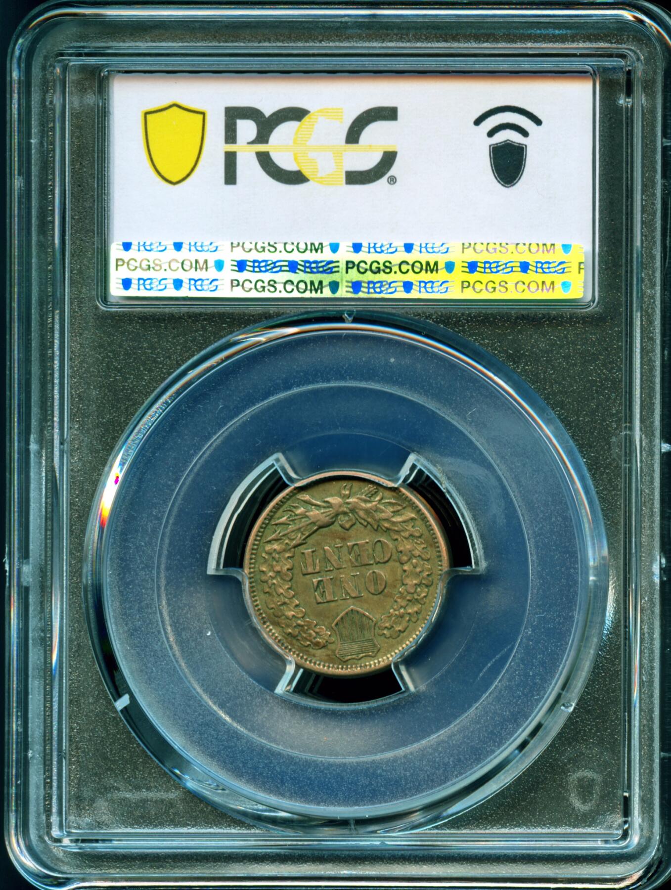 PCGS评级AU55美国1863年1美分铜镍币深打好品清晰的羽毛原汁原味老包浆