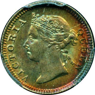 1901年香港五仙银币维多利亚女王头像PGGS评级MS64+酱五彩原味夜明珠包浆 - 1901年香港五仙银币维多利亚女王头像PGGS评级MS64+酱五彩原味夜明珠包浆