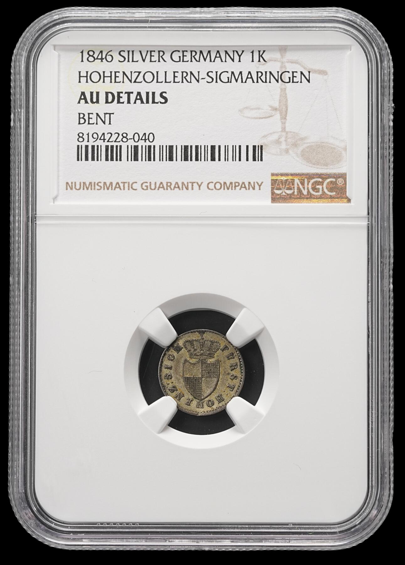 修遠堂世界钱币第四十八期 全场包邮 NGC AUD 1846年霍亨索伦-锡格马林根1克鲁泽银币