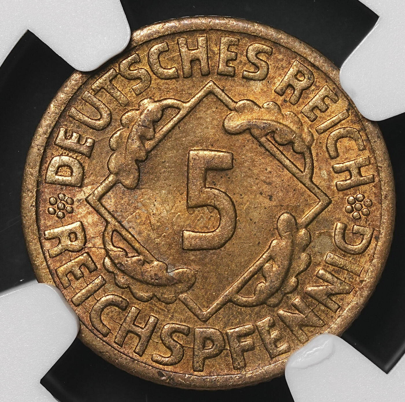 修遠堂世界钱币第四十八期 全场包邮 NGC MS64 1925年魏玛政府5芬尼铜币 F厂铭