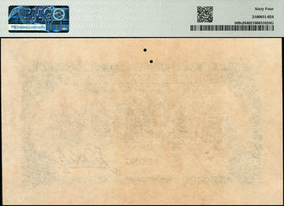 宜和2024年秋季拍卖会-纸币专场 民国十九年（1930年）中华国家银行伍圆单面样本券，正背共2枚，北京地名，正面 PMG 64/Previously Mounted，背面PMG 64，均为唯一冠军分；中原大战时期阎锡山所部发行，珍罕