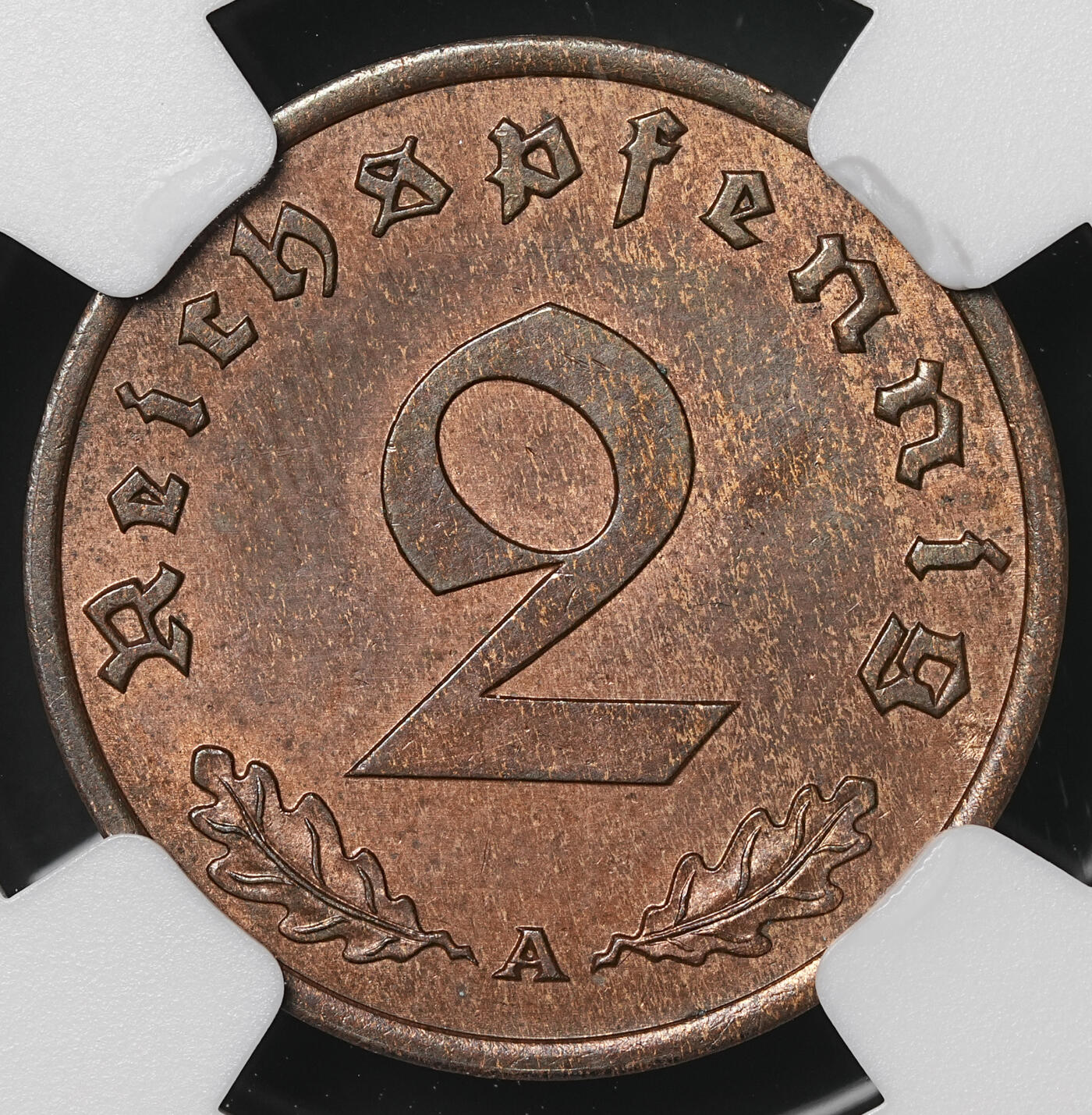 修遠堂世界钱币第四十八期 全场包邮 NGC MS62BN 1940年德三2芬尼铜币 A厂铭
