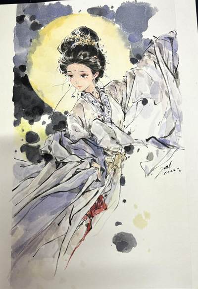 白泽拍卖卡牌手绘专场第9期（檐飞数片雪，瓶插一枝梅） - 2024 迟迟手绘画 嫦娥 尺寸：24cm*41cm
