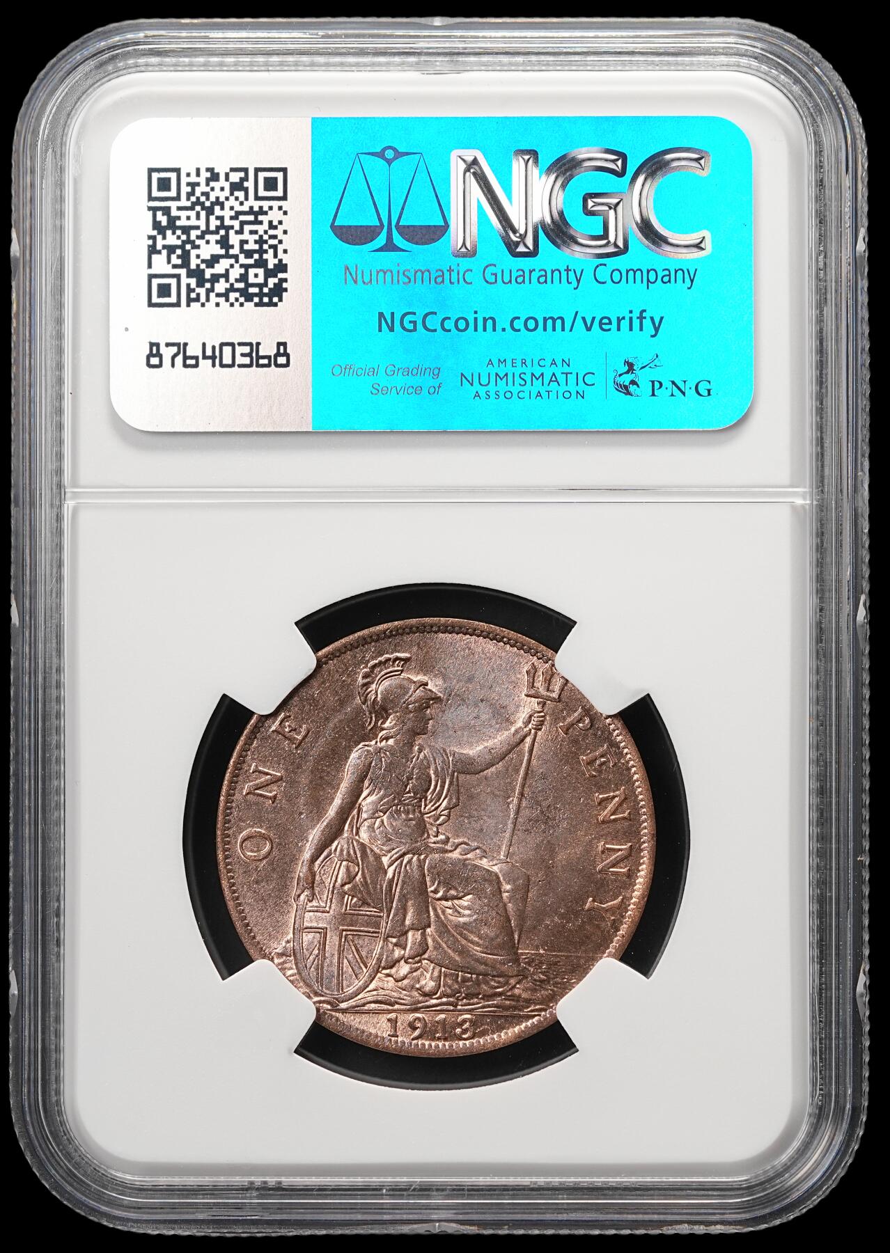 修遠堂世界钱币第四十八期 全场包邮 NGC MS64RB 1913年英国1便士铜币