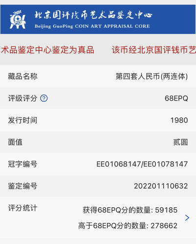 北极狼藏苑社团购专场(116） 0512①√-四版币·贰元连体钞·国评鉴定68EPQ