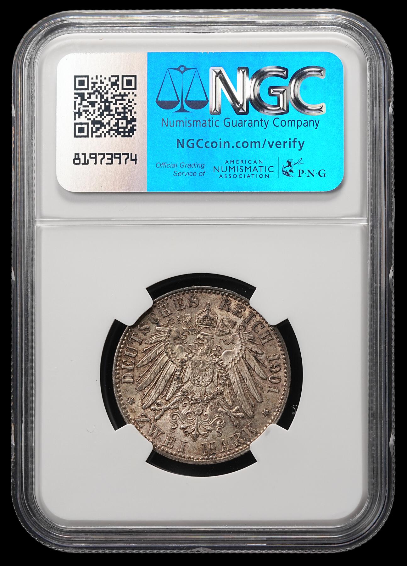 修遠堂世界钱币第四十八期 全场包邮 NGC AU58 1901年普鲁士建国200周年2马克银币