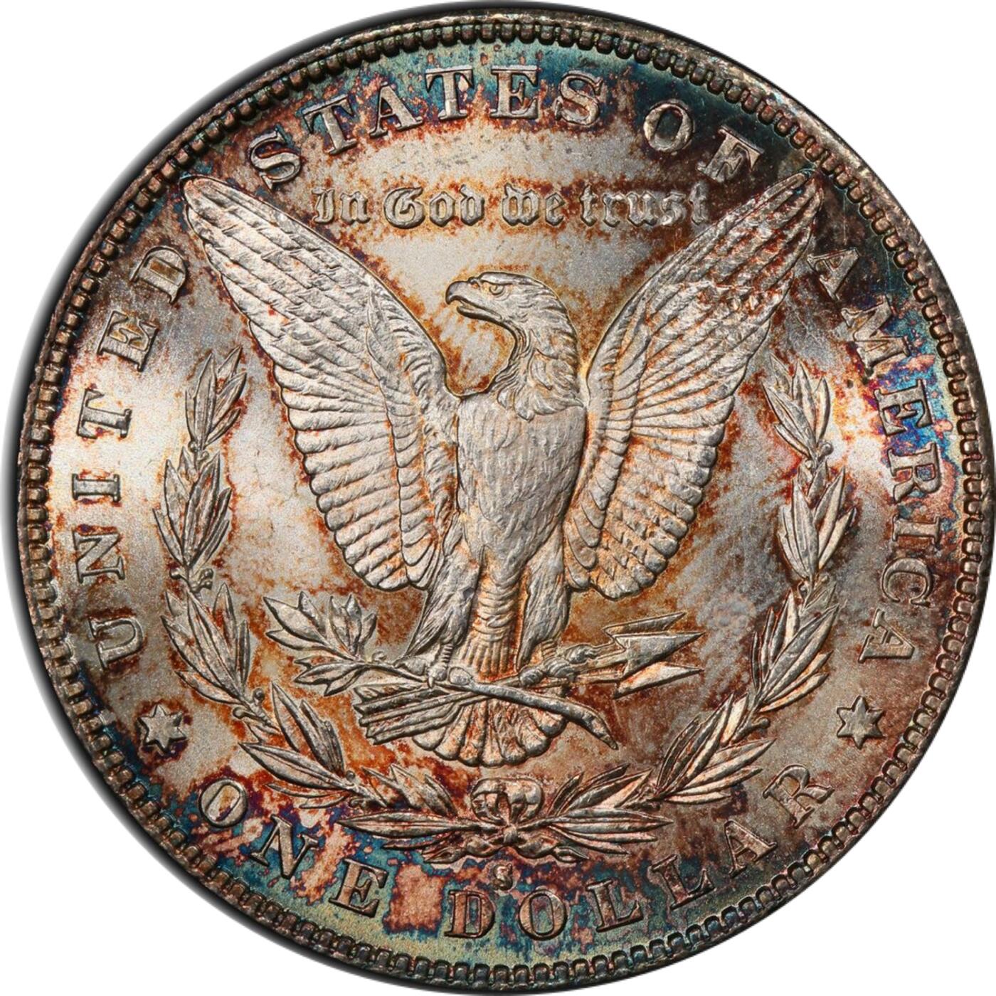 PCGS评级MS65分1888S版美国摩根银元原味五彩暴光 稀少年份版别