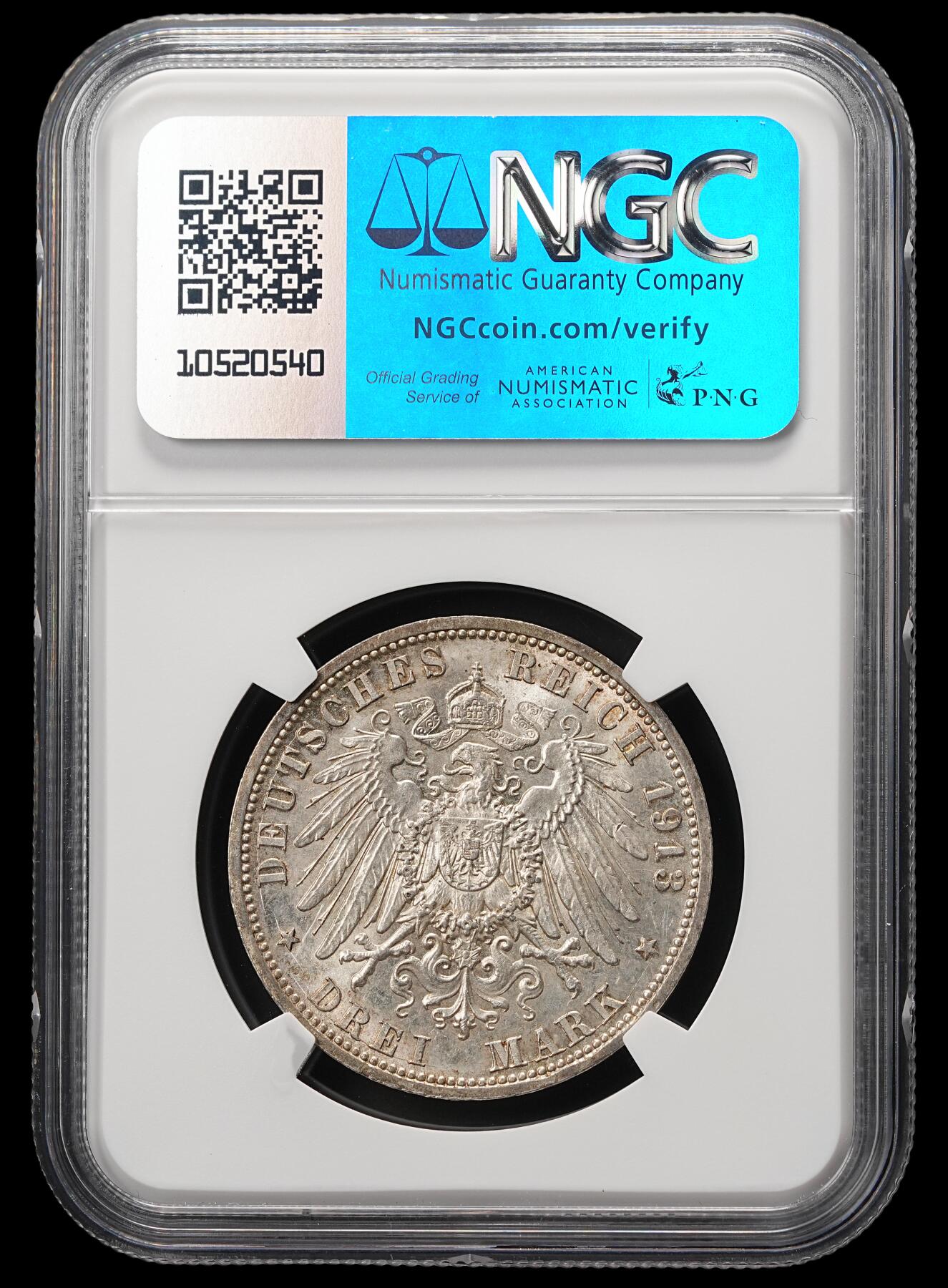 修遠堂世界钱币第四十八期 全场包邮 NGC MS61 1913年普鲁士威廉二世登基25周年纪念3马克银币