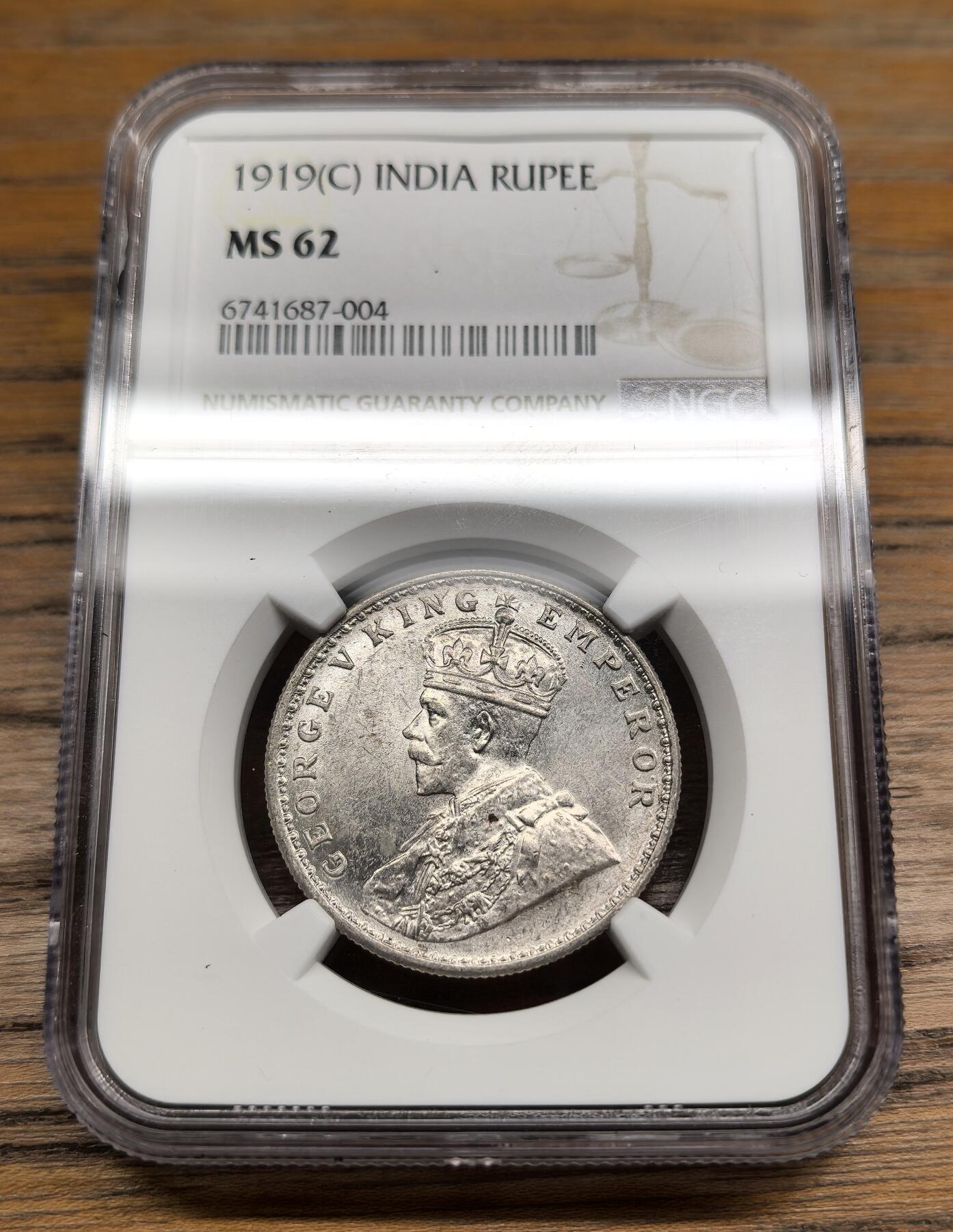 凡希社世界钱币微拍第二百九十一期 1919C英属印度乔五银卢比NGC-MS62