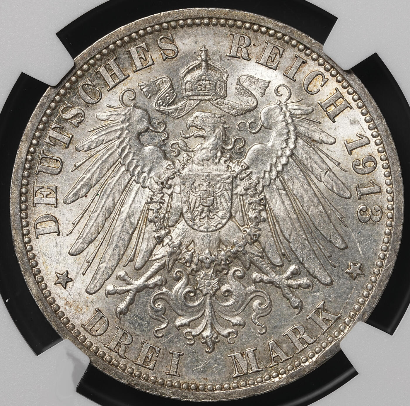 修遠堂世界钱币第四十八期 全场包邮 NGC MS61 1913年普鲁士威廉二世登基25周年纪念3马克银币