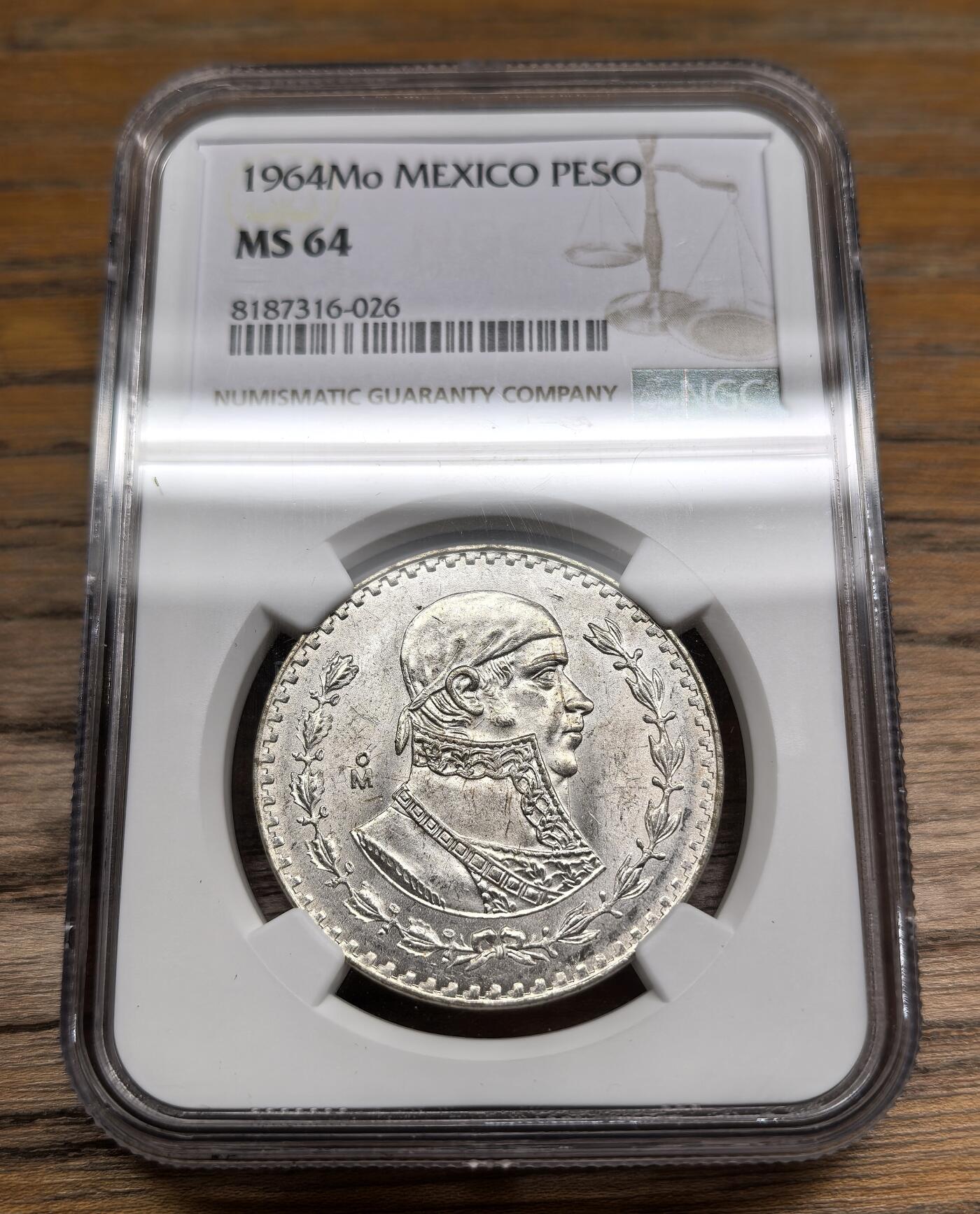 凡希社世界钱币微拍第二百九十一期 1964墨西哥银比索NGC-MS64