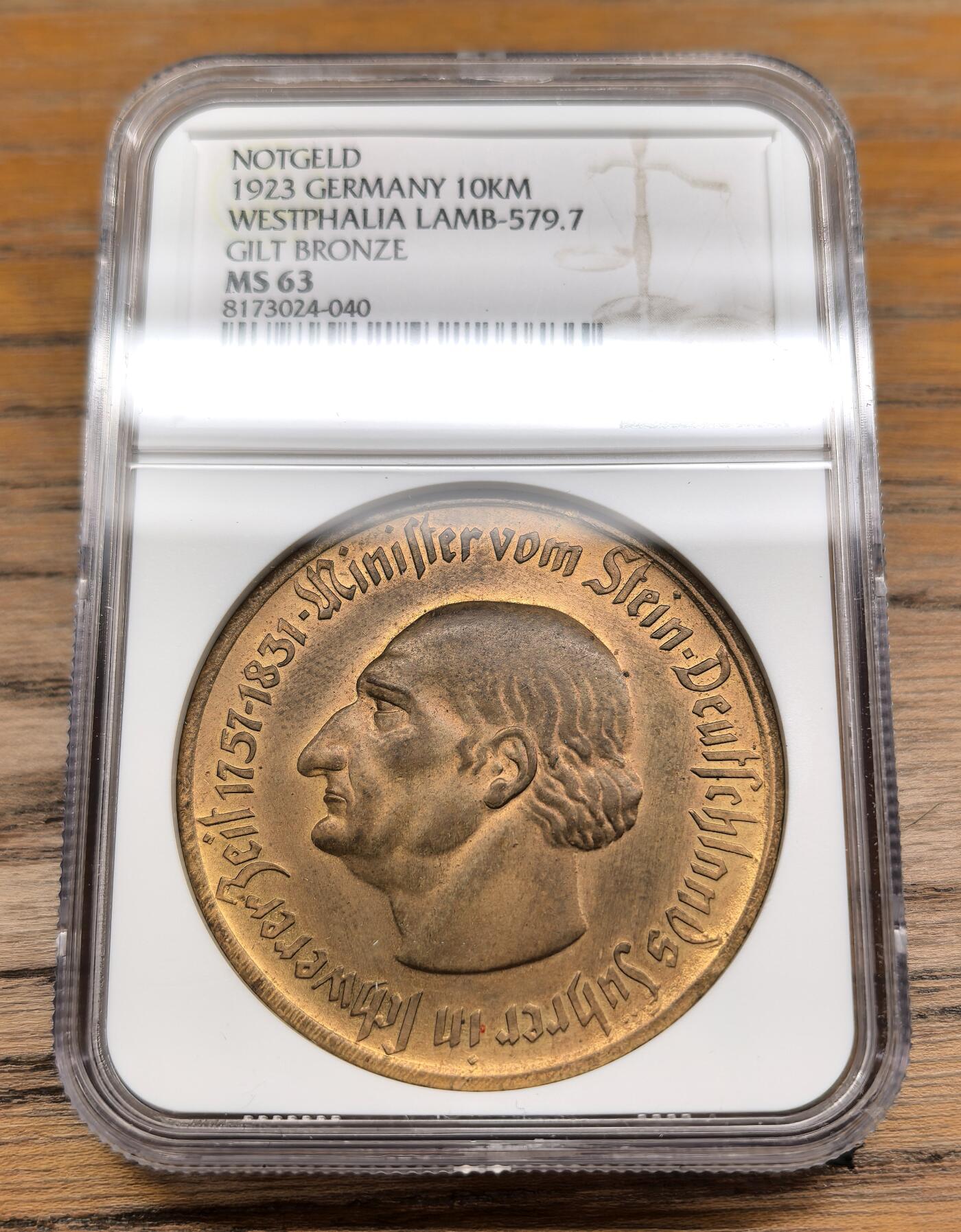 凡希社世界钱币微拍第二百九十一期 1923德紧威斯特伐利亚马币1万马克NGC-MS63