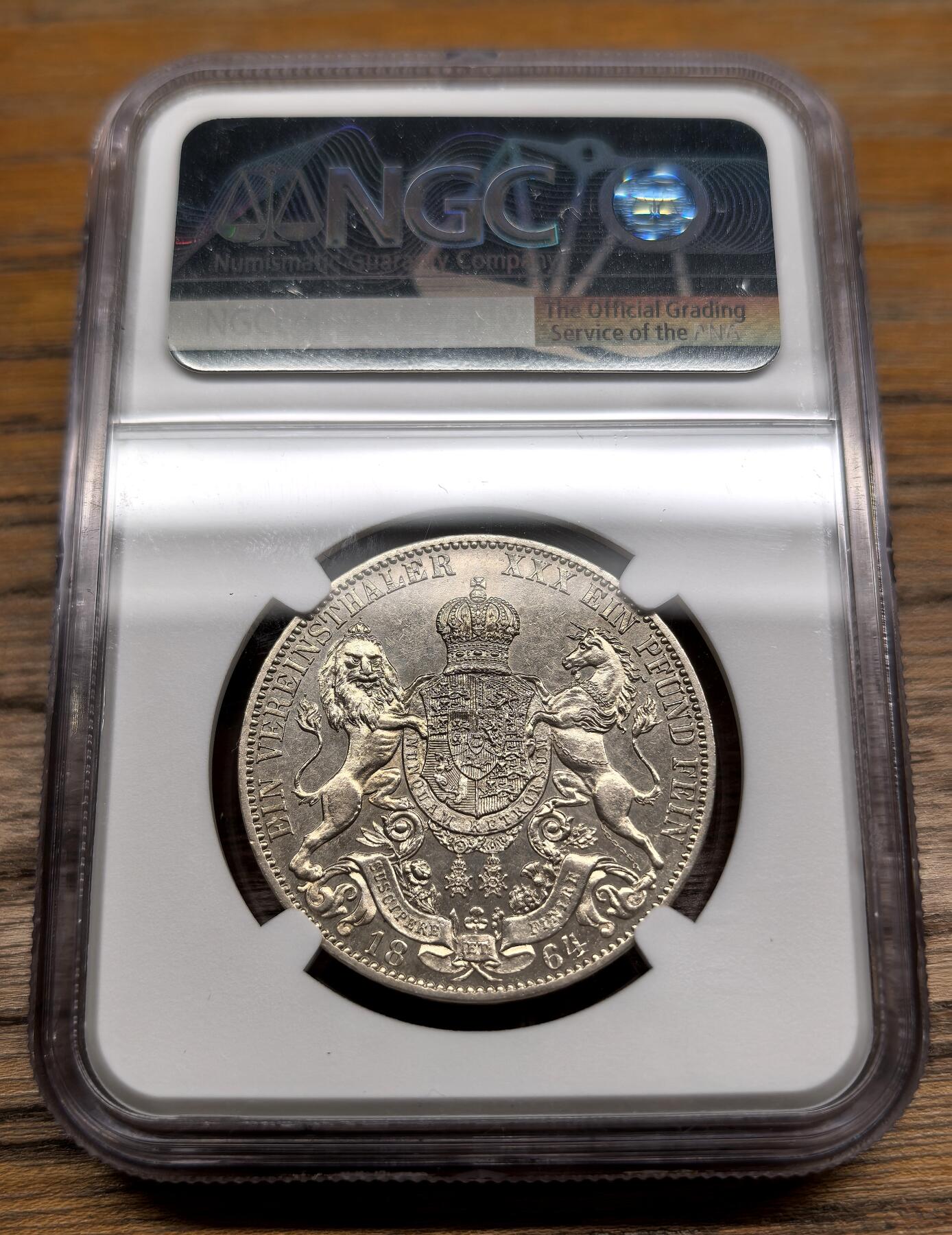 凡希社世界钱币微拍第二百九十一期 1864B德国汉诺威狮马泰勒NGC-MS62(视频参考)