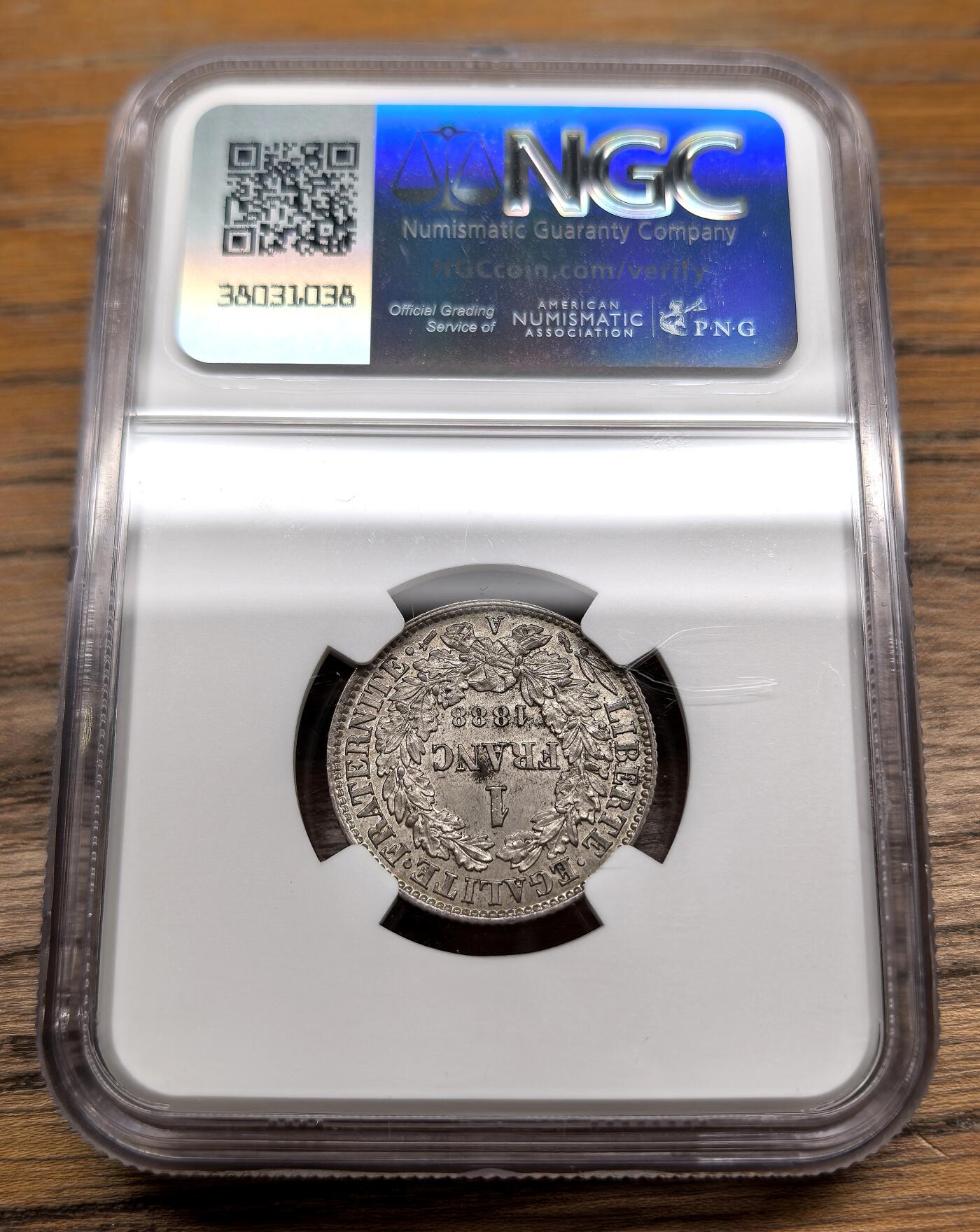 凡希社世界钱币微拍第二百九十一期 1888A法国谷物女神银法郎NGC-MS64