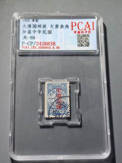 PCAI钱币24-81清代民国邮票小专场 - 清代  大清国欠资邮票3分加盖中华民国