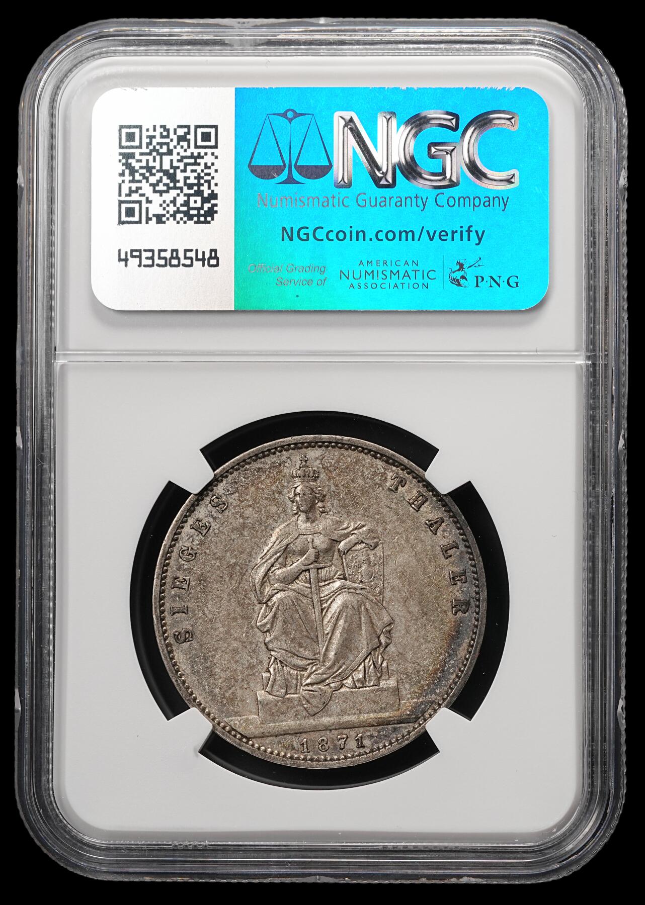 修遠堂世界钱币第四十八期 全场包邮 NGC AU53 1871年普鲁士-普法战争胜利1泰勒银币