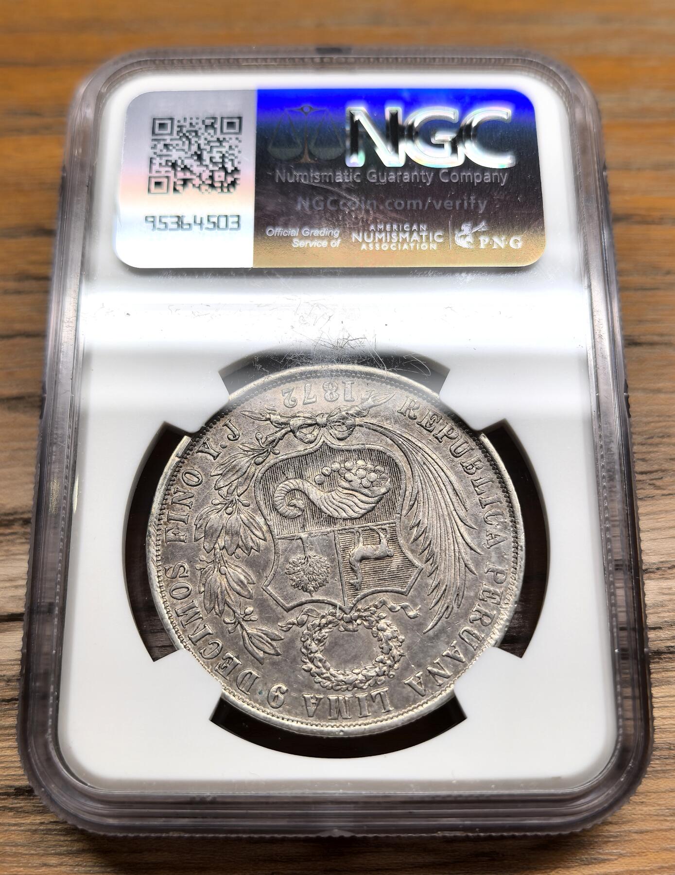 凡希社世界钱币微拍第二百九十一期 1872秘鲁座人SOL大银NGC-AUD