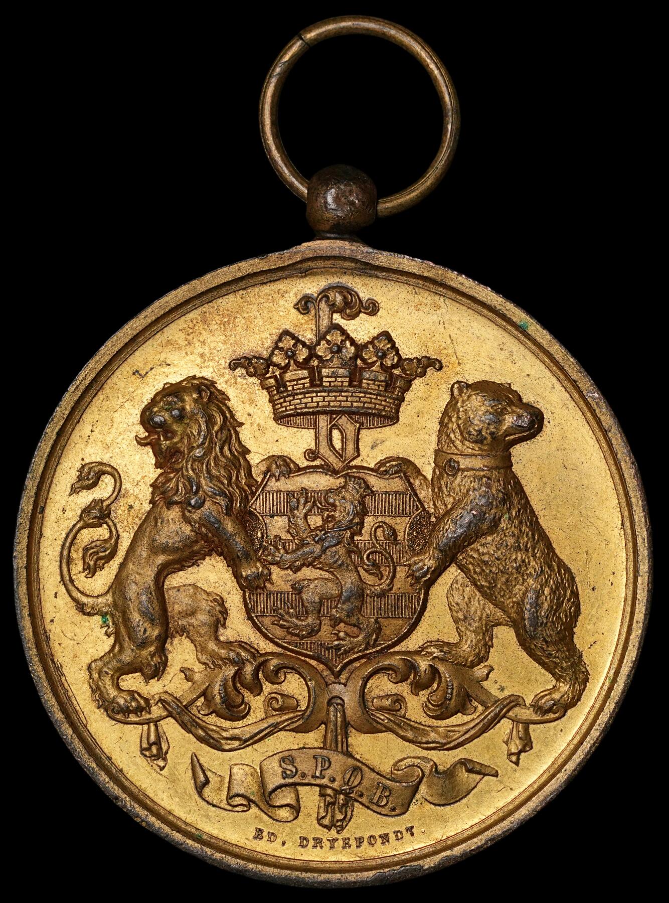 修遠堂世界钱币第四十八期 全场包邮 1885年比利时鎏金大铜章50mm，47g