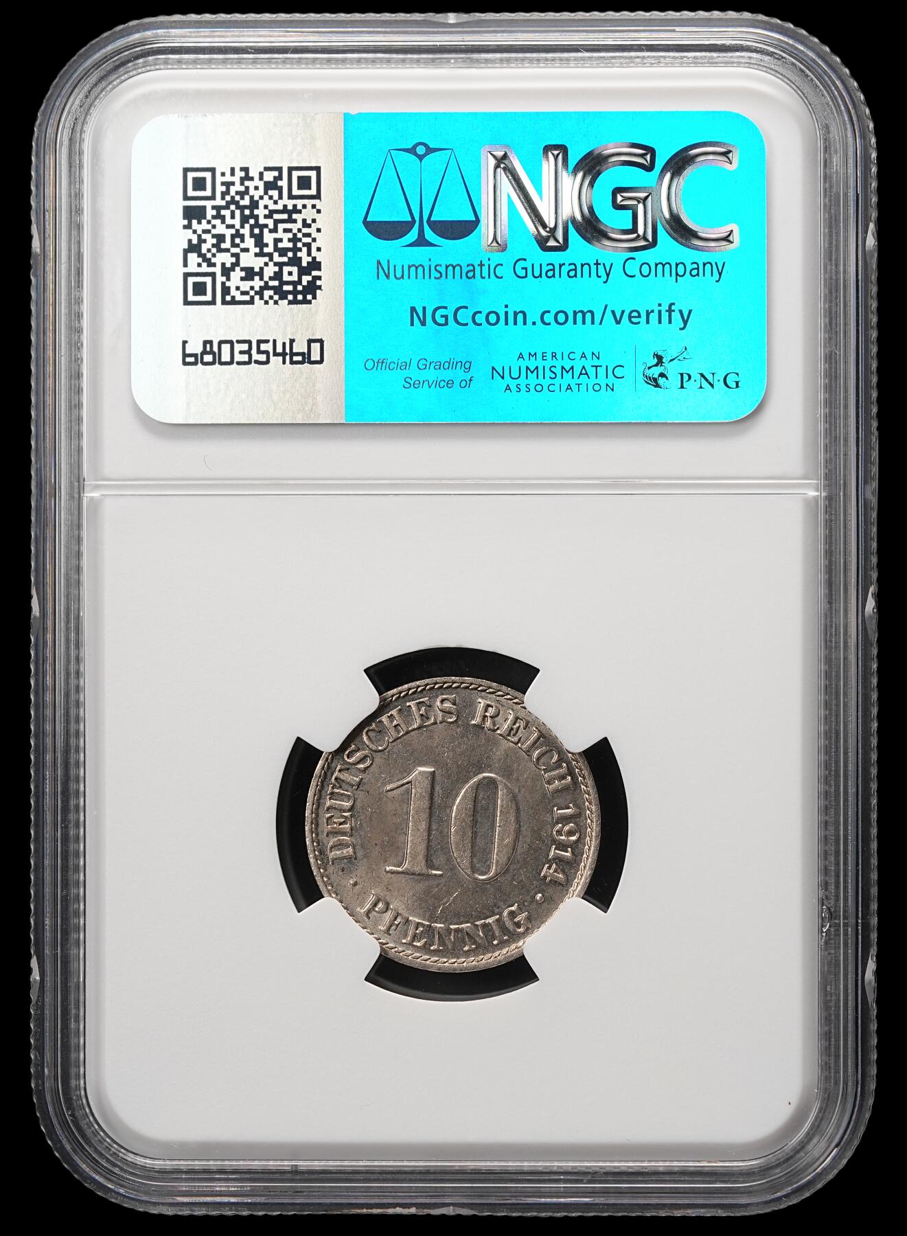 修遠堂世界钱币第四十八期 全场包邮 NGC MS64 1914年德国10芬尼 A厂铭